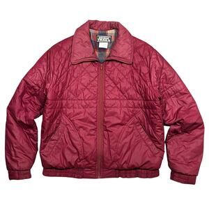 Vintage 80s High Trails Puffer Jacket Large Plaid Flannel Lined Red Zip Coat